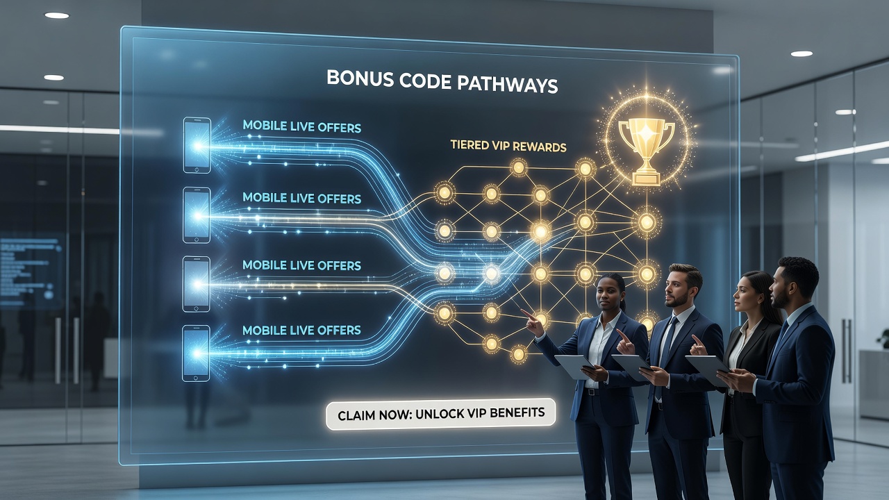 Diagram showing how bonus codes integrate mobile live offers into multi-level VIP reward systems on gaming platforms