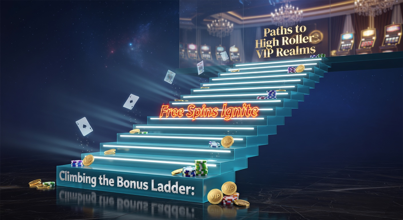 Vibrant online casino interface showing free spins activation and VIP ladder progression with glowing tiers and jackpot symbols