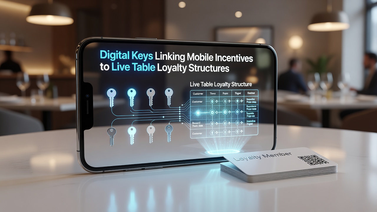 Close-up of a mobile app screen showing a digital key syncing with a live table loyalty interface