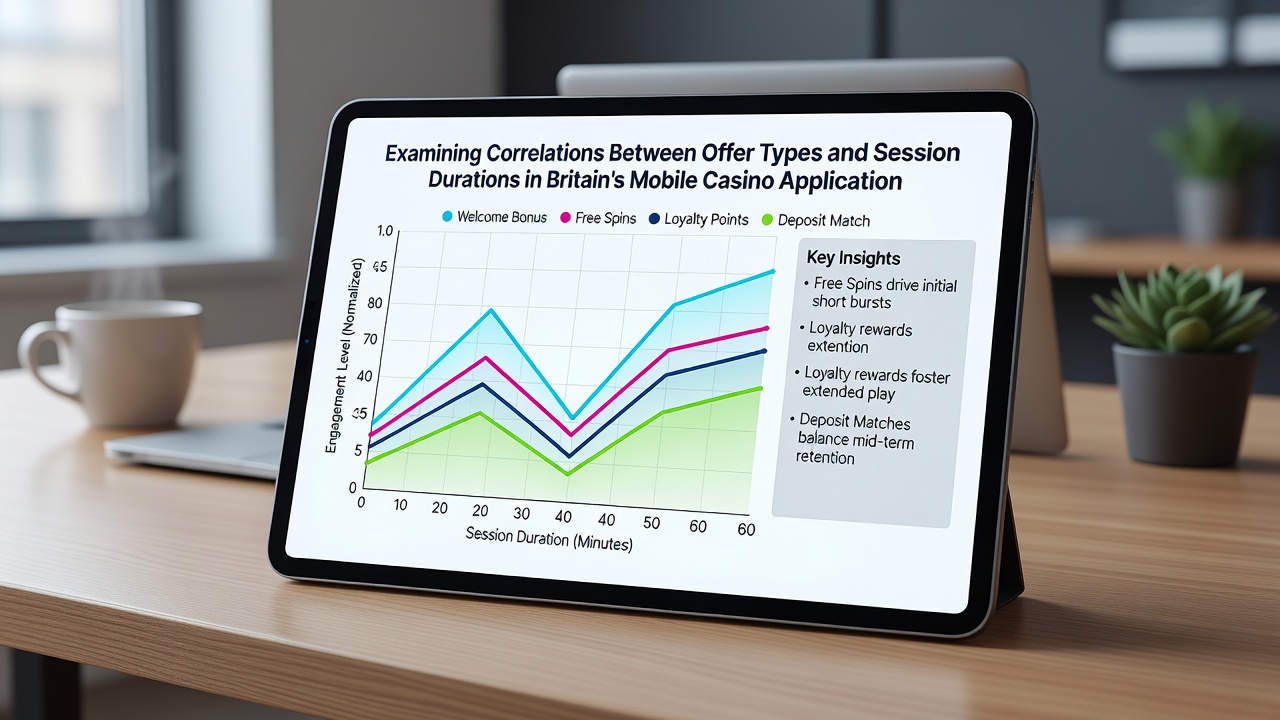 Graph displaying session duration data correlated with different bonus types in mobile casino apps