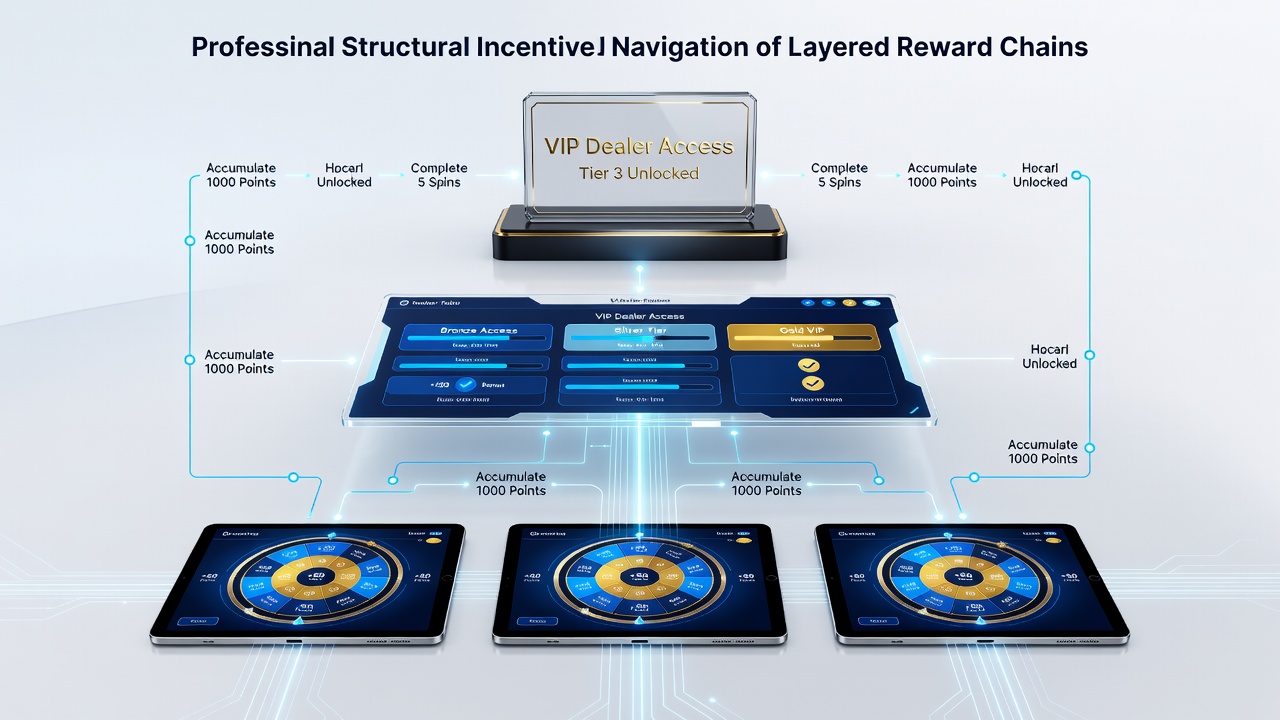 Diagram illustrating layered casino reward structures connecting mobile spin bonuses to live dealer table tiers