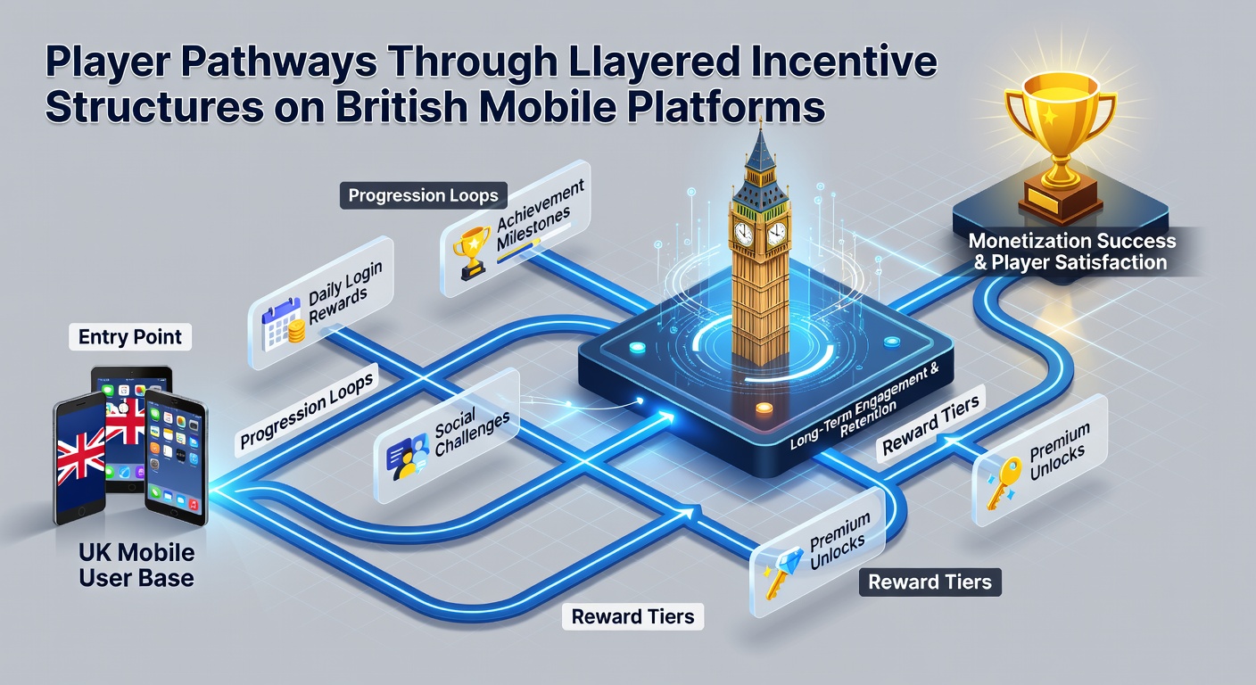 British user interacting with mobile app showing interconnected incentive layers and milestone achievements