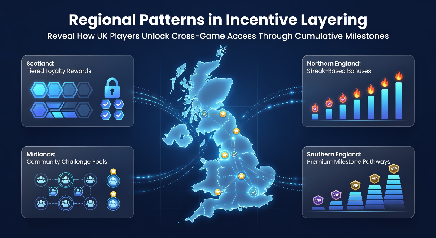 Infographic displaying regional variations in UK casino incentive structures and milestone tracking across different areas