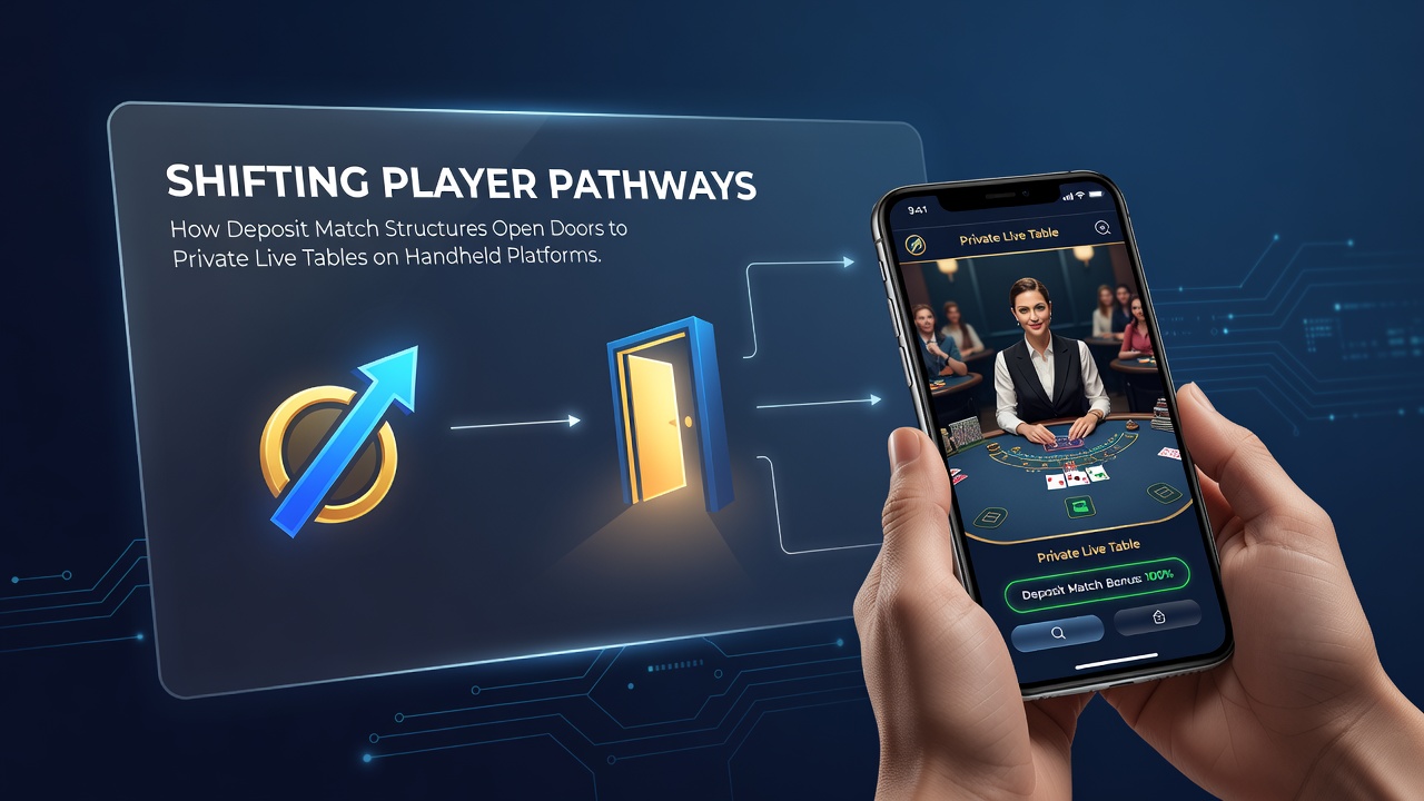 Mobile casino interface showing deposit match bonus activation leading to live table selection