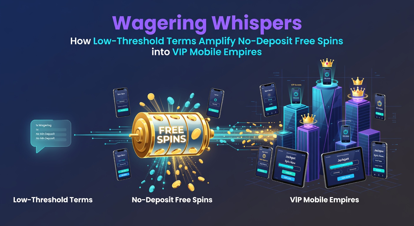 Graphic showing a progression ladder from free spins at the base to a luxurious VIP mobile throne at the top, with low wagering icons along the steps